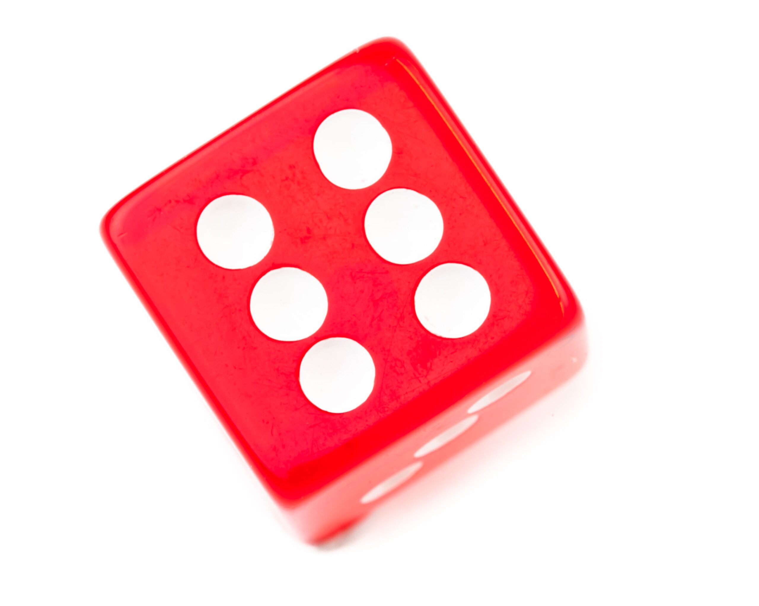 Red dice against a white background